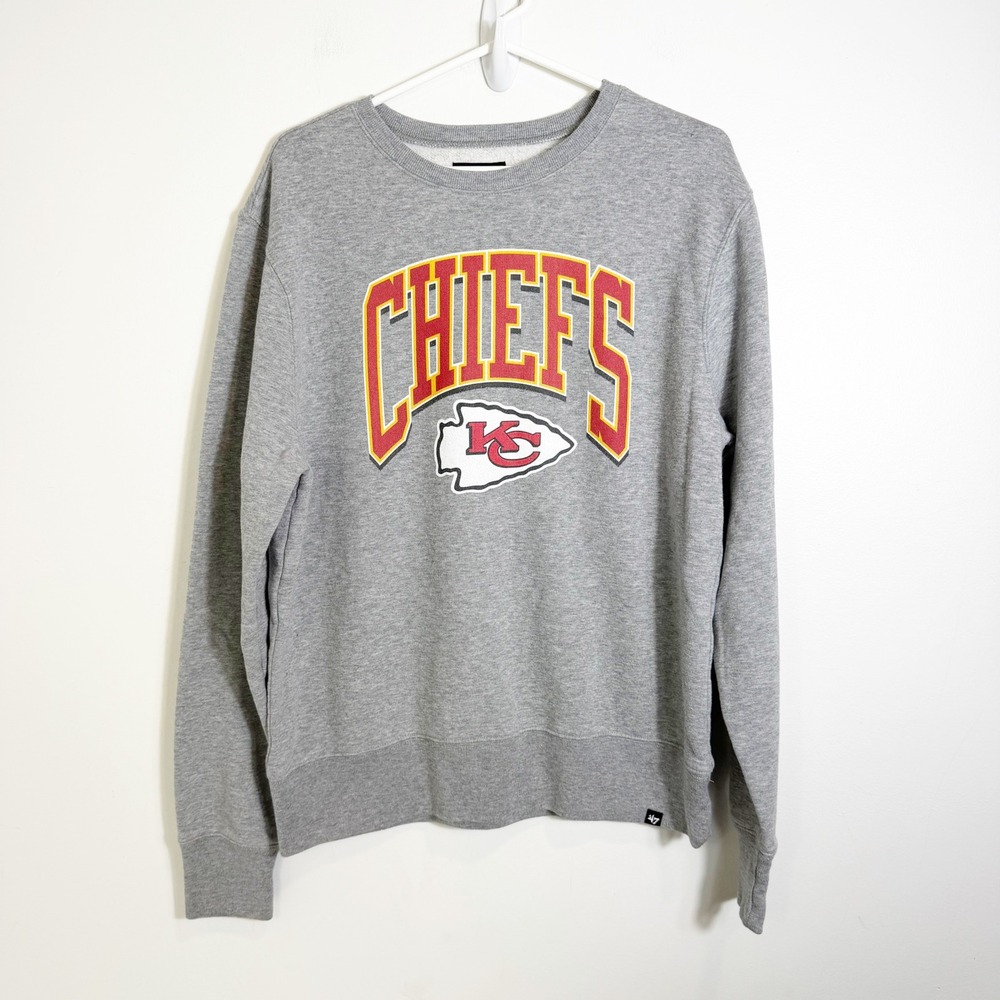 '47 Brand Sweatshirt Men Large Gray Kansas City Chiefs Crewneck Fleece Graphic